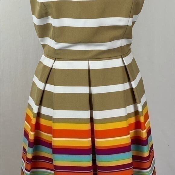 Ronnie Nicole Orange Tan Fit & Flare Striped Career Office Dress NWOT Size 8 - Picture 5 of 14